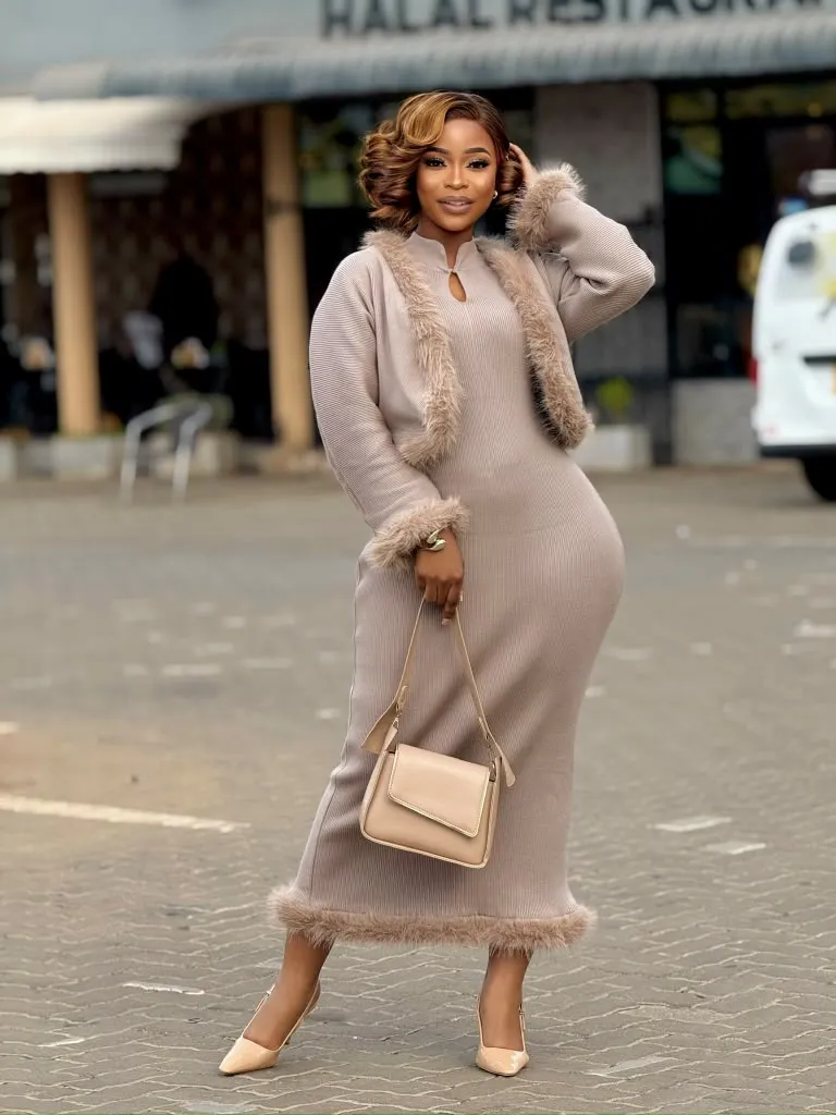 Taupe Feather Knit Maxi